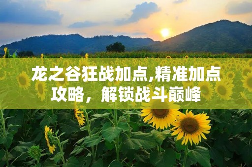 龙之谷狂战加点,精准加点攻略，解锁战斗巅峰