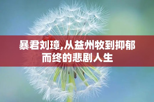 暴君刘璋,从益州牧到抑郁而终的悲剧人生