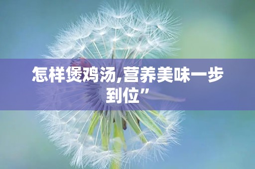 怎样煲鸡汤,营养美味一步到位”