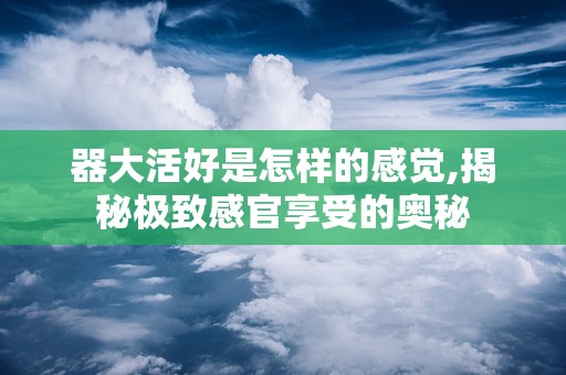 器大活好是怎样的感觉,揭秘极致感官享受的奥秘