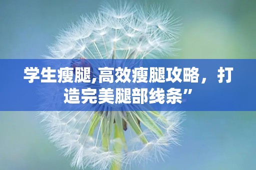 学生瘦腿,高效瘦腿攻略，打造完美腿部线条”